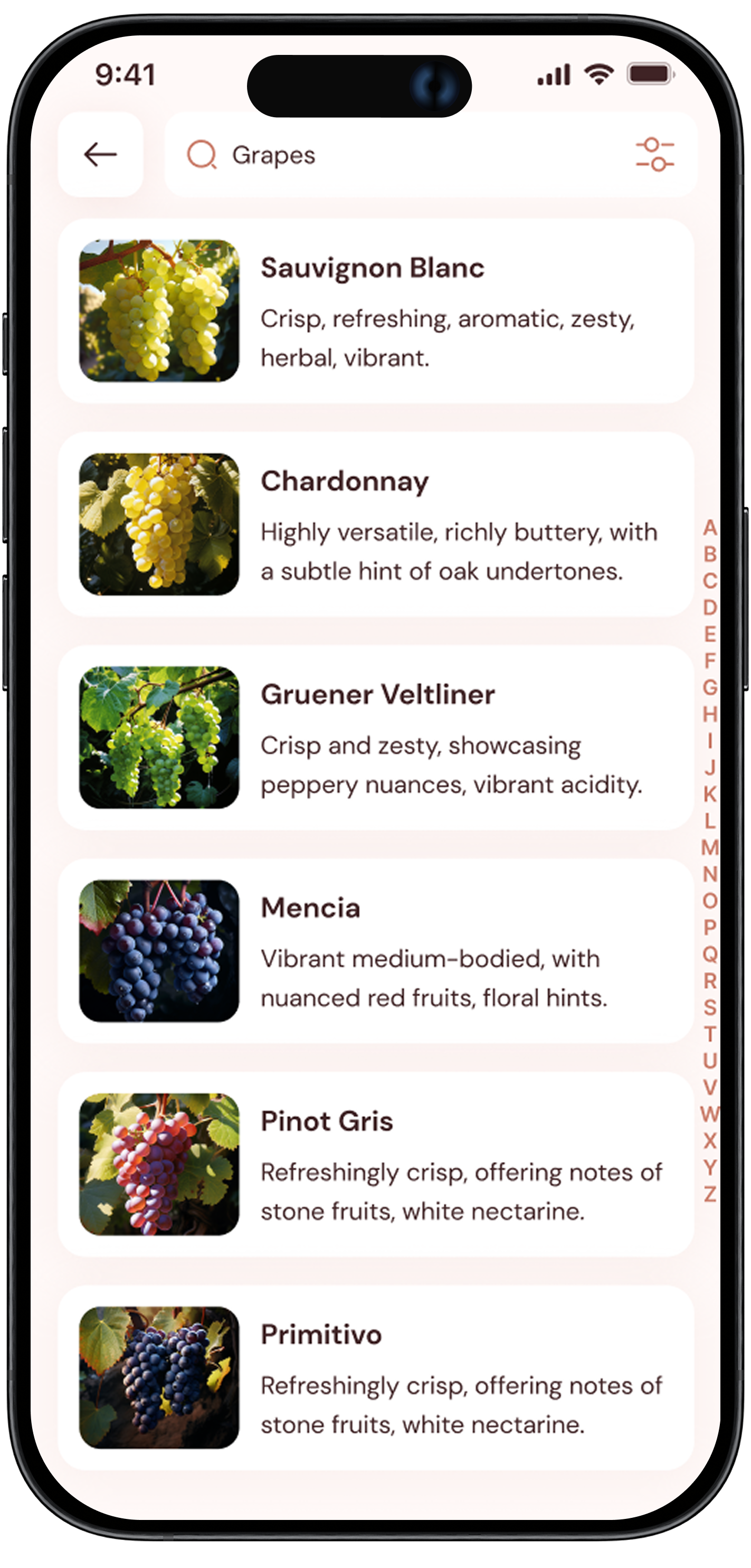 Grape Guru App - Bibliothek